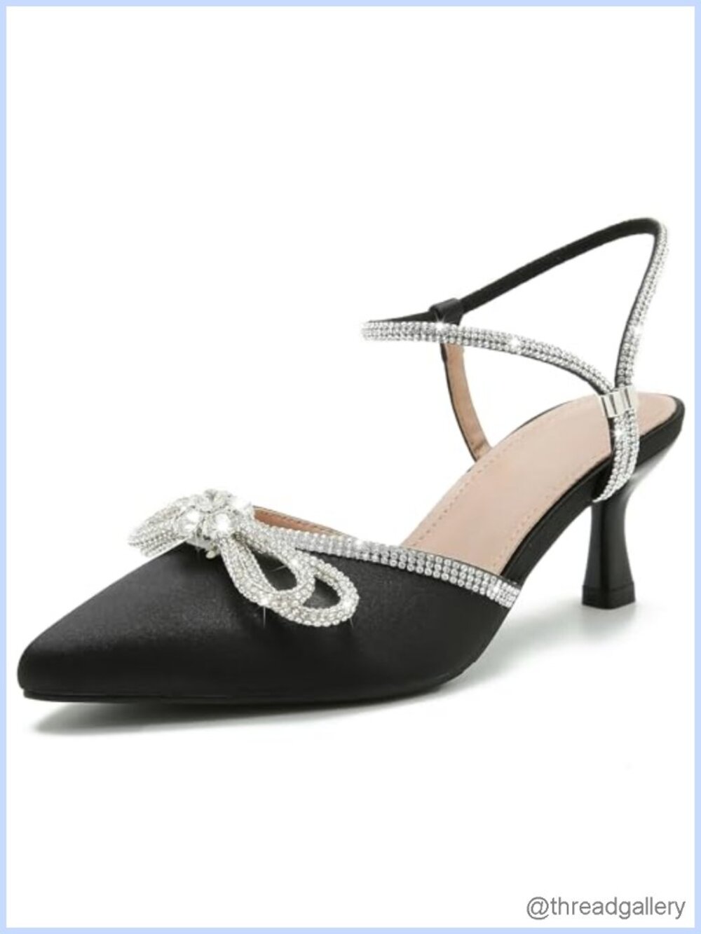 Women's Rhinestone Bow Kitten Heel Slingback Pointed Toe Pumps